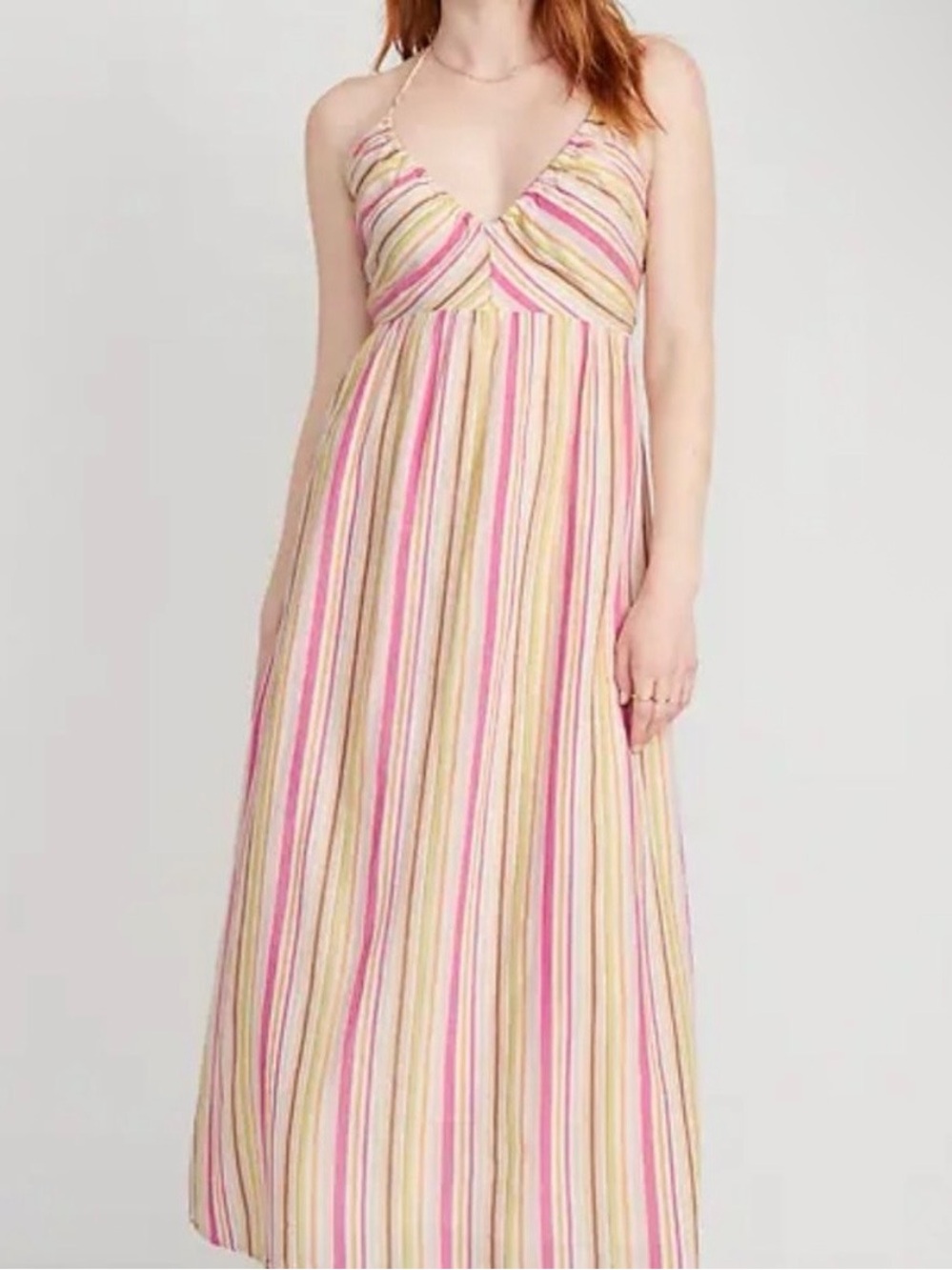 Old Navy Pink and Yellow Striped Maxi Sundress